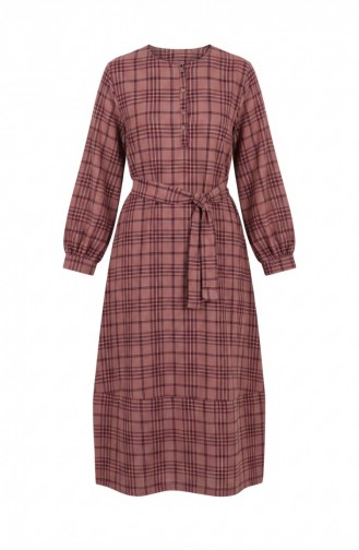 Geruite Hijabjurk Met Ceintuur 2219-01 Bordeauxrood 2219-01