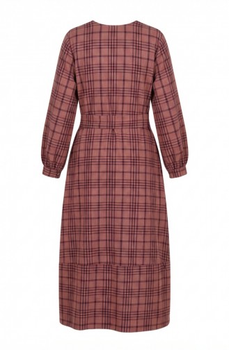 Geruite Hijabjurk Met Ceintuur 2219-01 Bordeauxrood 2219-01