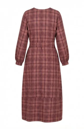 Robe Hijab Ceinturée à Carreaux 2219-01 Bordeaux 2219-01