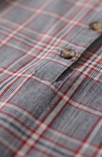 Kariertes Gemustertes Hijab-Kleid Mit Gürtel 2219-03 Marineblau Rot 2219-03