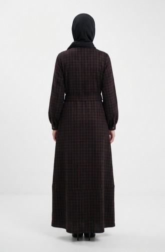 Robe Hijab à Carreaux Avec Ceinture 2219-04 Noir Rose 2219-04