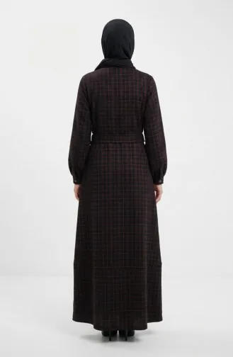 Robe Hijab à Carreaux Avec Ceinture 2219-04 Noir Rose 2219-04