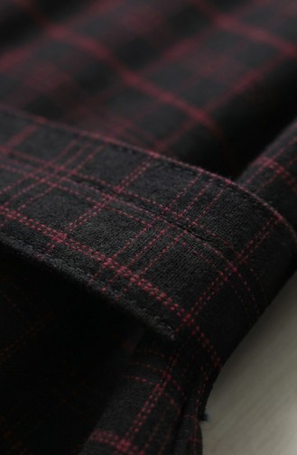 Robe Hijab à Carreaux Avec Ceinture 2219-04 Noir Rose 2219-04