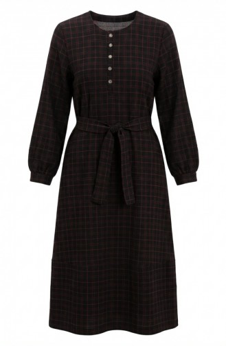 Robe Hijab à Carreaux Avec Ceinture 2219-04 Noir Rose 2219-04