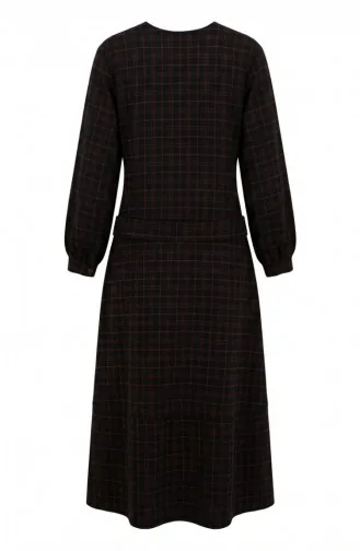 Robe Hijab à Carreaux Avec Ceinture 2219-04 Noir Rose 2219-04