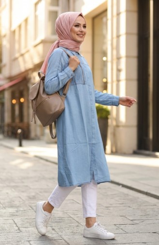 Tencel-Stoff Jeans-Tunika Mit Reißverschluss Modell 1912-01 Hellblau 1912-01