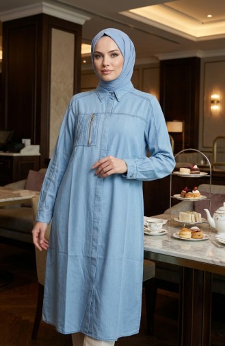 Tencel-Stoff Jeans-Tunika Mit Reißverschluss Modell 1912-01 Hellblau 1912-01