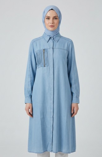 Tencel-Stoff Jeans-Tunika Mit Reißverschluss Modell 1912-01 Hellblau 1912-01