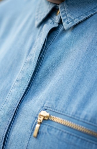 Tencel-Stoff Jeans-Tunika Mit Reißverschluss Modell 1912-01 Hellblau 1912-01