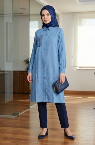 Tencel Fabric Zip-Up Denim Tunic 1912-02 Blue 1912-02
