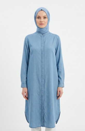 Denim-Tunika Aus Tencel-Stoff Mit Stehkragen Modell 2112-01 Hellblau 2112-01
