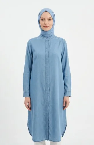 Tunique En Denim Tencel à Col Mandarin 2112-01 Bleu Clair 2112-01