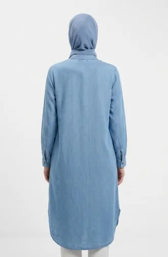 Tunique En Denim Tencel à Col Mandarin 2112-01 Bleu Clair 2112-01
