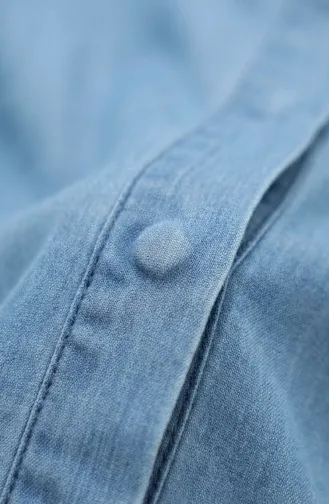 Tunique En Denim Tencel à Col Mandarin 2112-01 Bleu Clair 2112-01