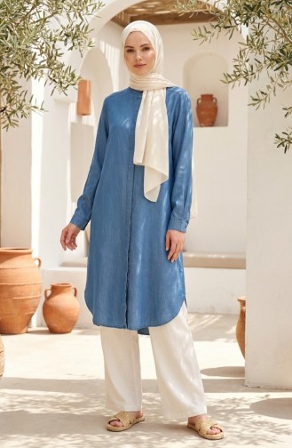 سترة من قماش الدنيم تينسل بياقة صينية 2112-02 أزرق 2112-02