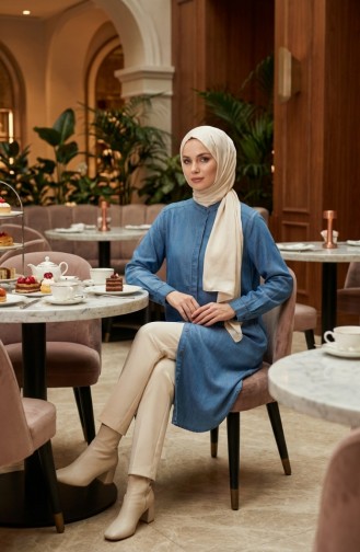 سترة من قماش الدنيم تينسل بياقة صينية 2112-02 أزرق 2112-02