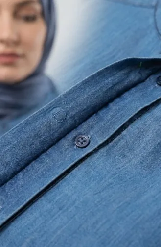 Hakim Yaka Tensel Kumaş Kot Tunik 2112-02 Mavi