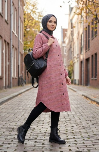 Boydan Düğmeli Oduncu Kışlık Tunik 2506-03 Gül Kurusu