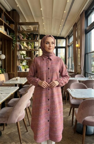 Boydan Düğmeli Oduncu Kışlık Tunik 2506-03 Gül Kurusu