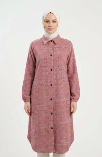 Boydan Düğmeli Oduncu Kışlık Tunik 2506-03 Gül Kurusu