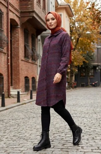 Full-Length Buttoned Lumberjack Winter Tunic 2506-04 Purple 2506-04