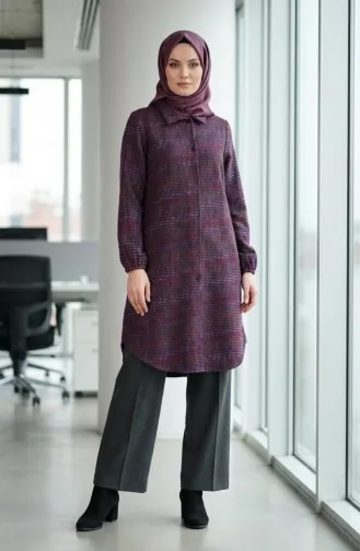 Full-Length Buttoned Lumberjack Winter Tunic 2506-04 Purple 2506-04