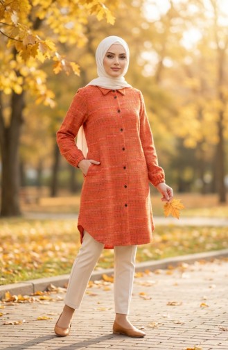 Boydan Düğmeli Oduncu Kışlık Tunik 2506-05 Kiremit