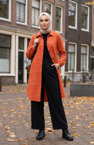 Boydan Düğmeli Oduncu Kışlık Tunik 2506-05 Kiremit