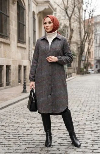 سترة شتوية طويلة بأزرار على طراز الحطاب 2506-06 أنثراسيت 2506-06