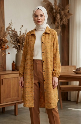 سترة شتوية طويلة بأزرار على طراز الحطاب، لون خردلي، 2506-07 2506-07