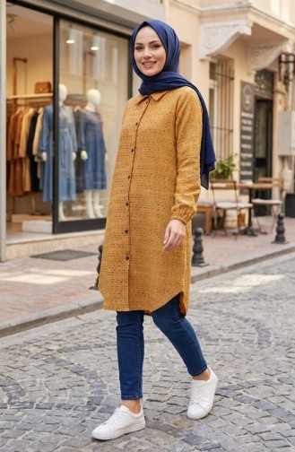 سترة شتوية طويلة بأزرار على طراز الحطاب، لون خردلي، 2506-07 2506-07