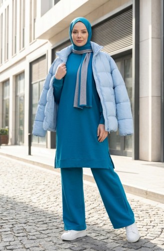 Tracksuit Set With Slit Detail 3083-05 Turquoise 3083-05