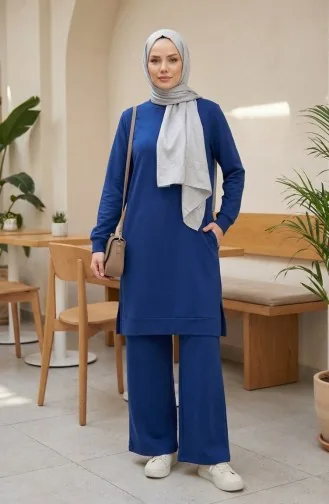 Yırtmaç Detaylı Eşofman Takım 3083-06 Saks