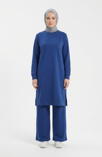 طقم رياضي بفتحة جانبية 3083-06 أزرق داكن 3083-06