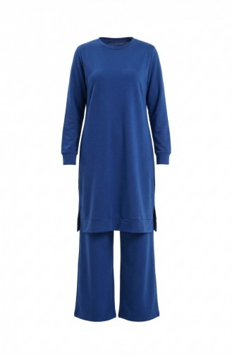 طقم رياضي بفتحة جانبية 3083-06 أزرق داكن 3083-06