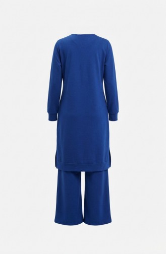 طقم رياضي بفتحة جانبية 3083-06 أزرق داكن 3083-06