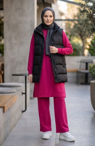 Tracksuit Set With Slit Detail 3083-07 Fuchsia 3083-07