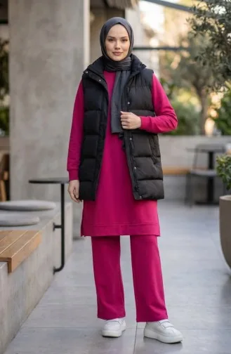 Yırtmaç Detaylı Eşofman Takım 3083-07 Fuşya
