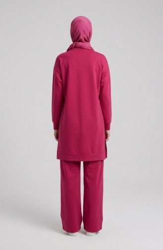 Tracksuit Set With Slit Detail 3083-07 Fuchsia 3083-07