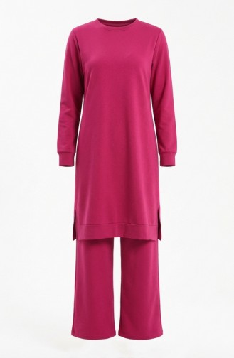 Tracksuit Set With Slit Detail 3083-07 Fuchsia 3083-07