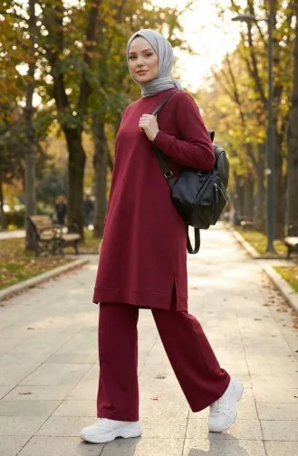Yırtmaç Detaylı Eşofman Takım 3083-08 Bordo
