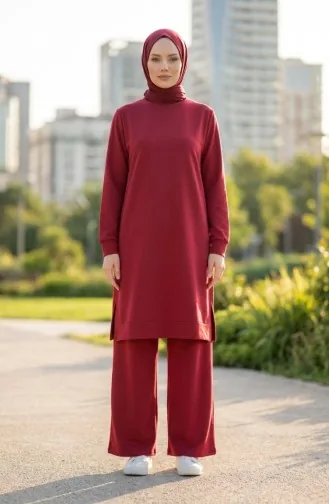 Yırtmaç Detaylı Eşofman Takım 3083-08 Bordo
