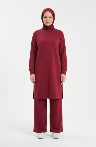Tracksuit Set With Slit Detail 3083-08 Burgundy 3083-08