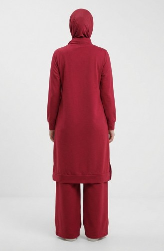 Tracksuit Set With Slit Detail 3083-08 Burgundy 3083-08