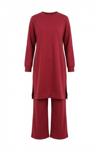 Tracksuit Set With Slit Detail 3083-08 Burgundy 3083-08