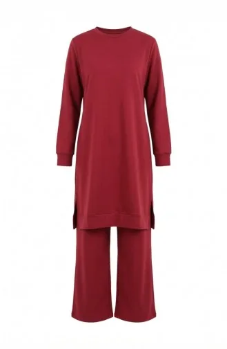 Yırtmaç Detaylı Eşofman Takım 3083-08 Bordo
