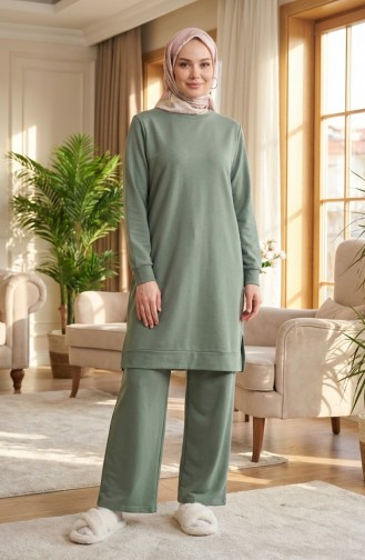 Tracksuit Set With Slit Detail 3083-09 Light Green 3083-09