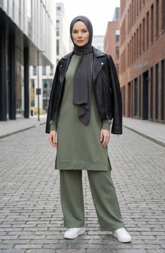 Tracksuit Set With Slit Detail 3083-09 Light Green 3083-09