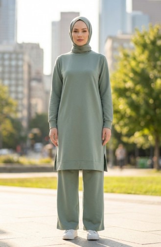 Tracksuit Set With Slit Detail 3083-09 Light Green 3083-09