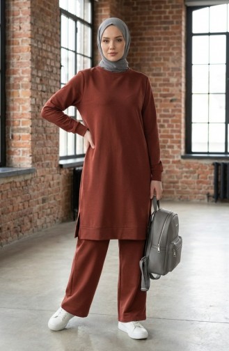 Tracksuit Set With Slit Detail 3083-10 Tan 3083-10